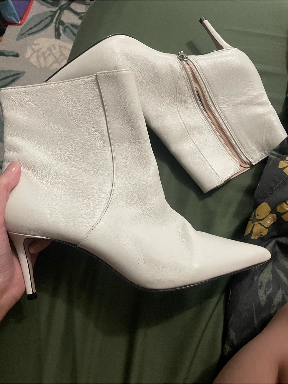 Schutz White Leather Pointed-Toe Ankle Boots Heels